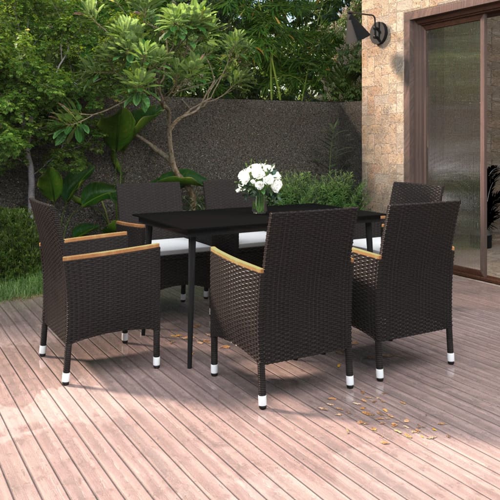 3-delige Tuinset met kussens poly rattan en glas