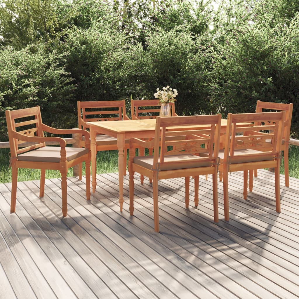 Salon de jardin 5 pièces avec coussins en bois de teck massif