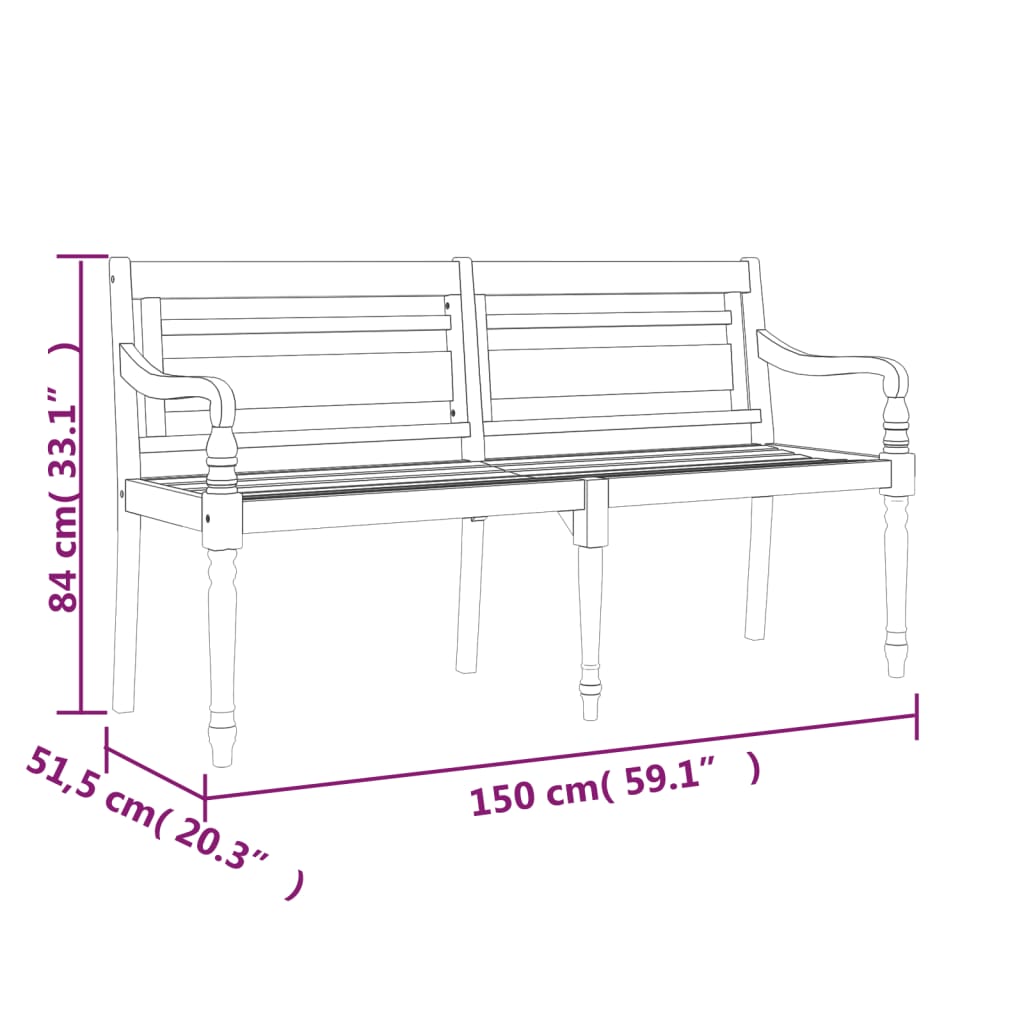 Banc Batavia avec coussin 150 cm teck massif