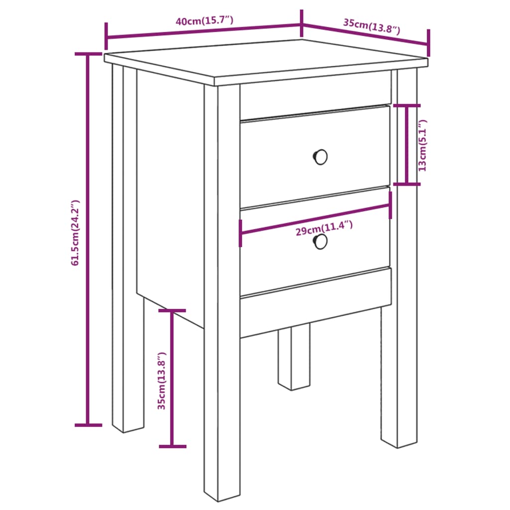 Tables de chevet 2 pcs 40x35x61,5 cm en bois de pin massif