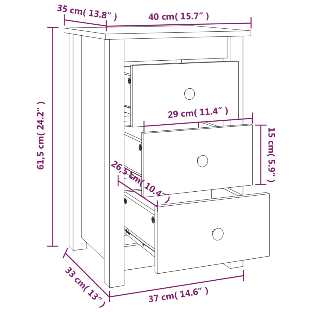 Table de chevet 40x35x61,5 cm en bois de pin massif