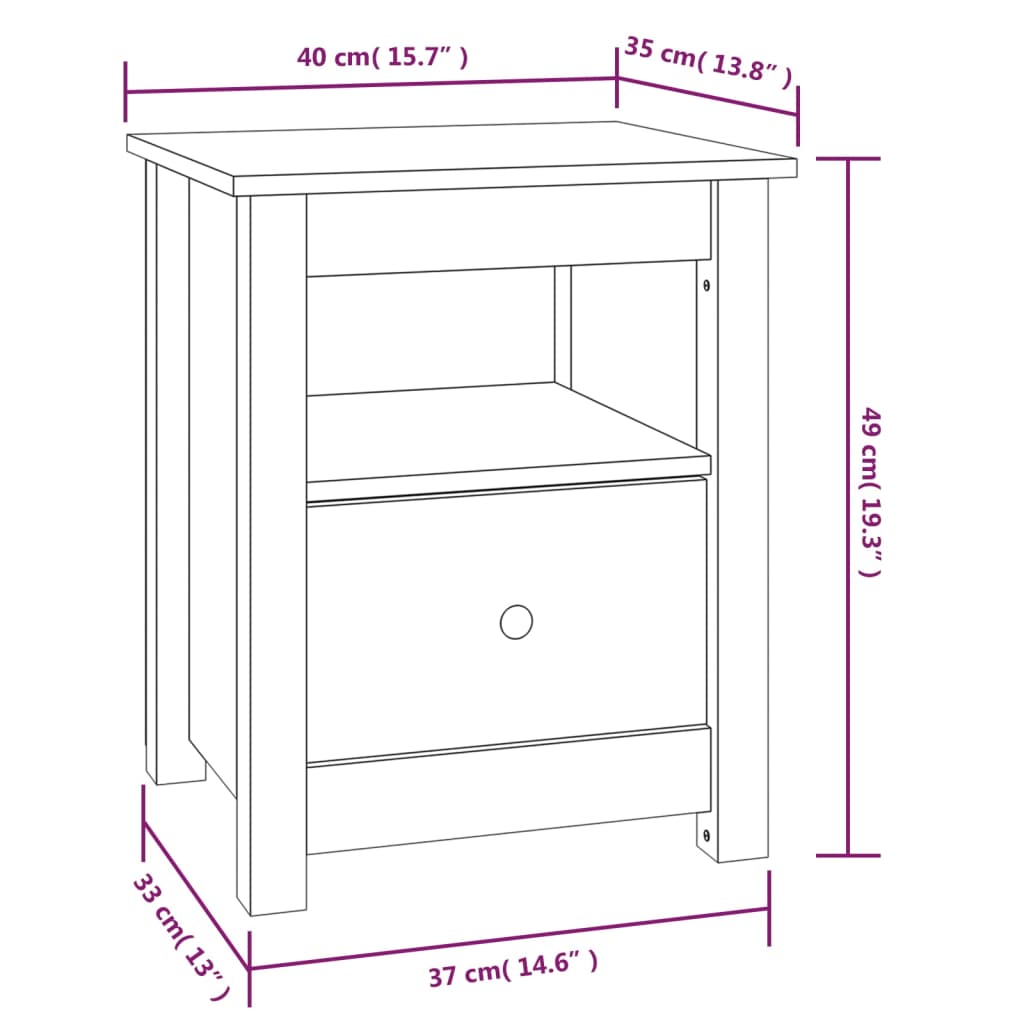 Nachtkastjes 2 st 40x35x49 cm massief grenenhout