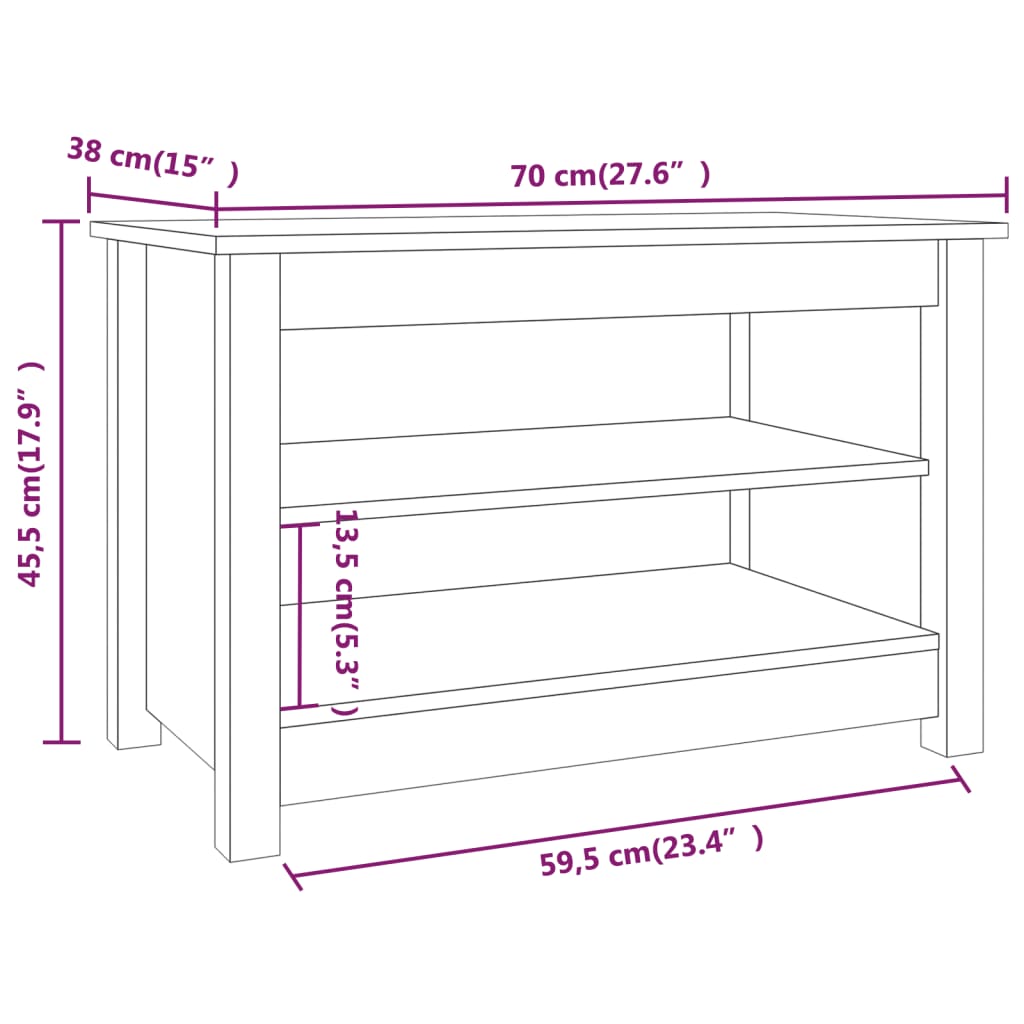 Schoenenbank 70x38x45,5 cm massief grenenhout