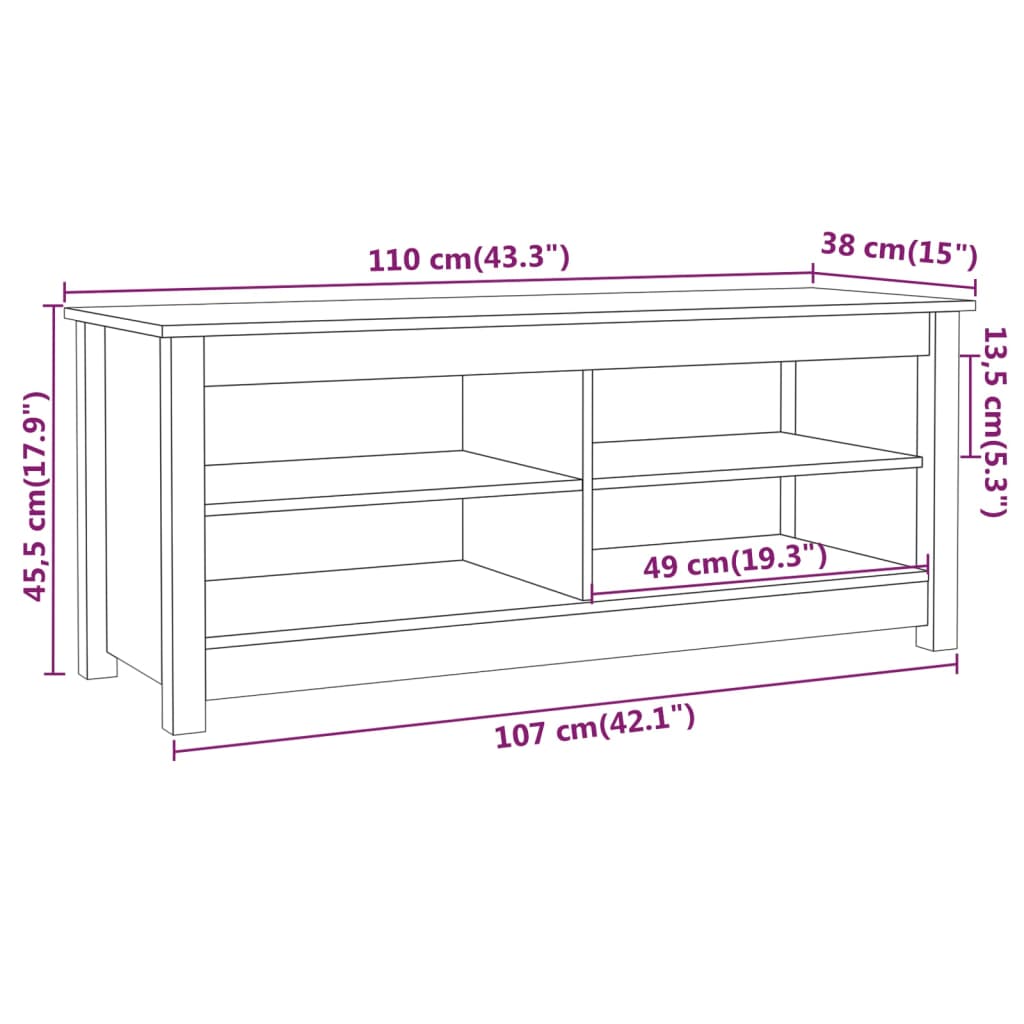 Schoenenbank 70x38x45,5 cm massief grenenhout