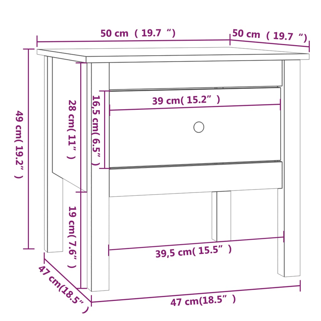 Table d'appoint 50x50x49 cm en bois de pin massif