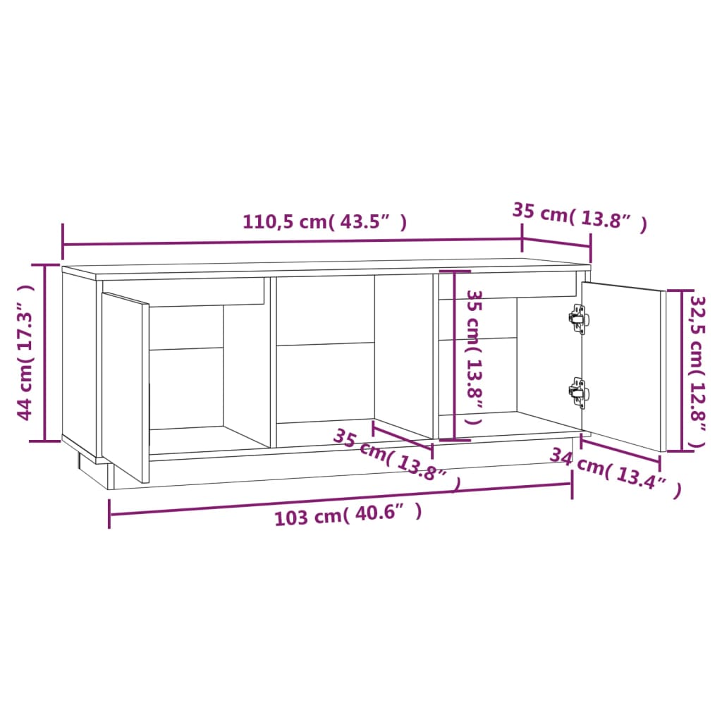 Meuble TV 110,5x35x44 cm en bois de pin massif