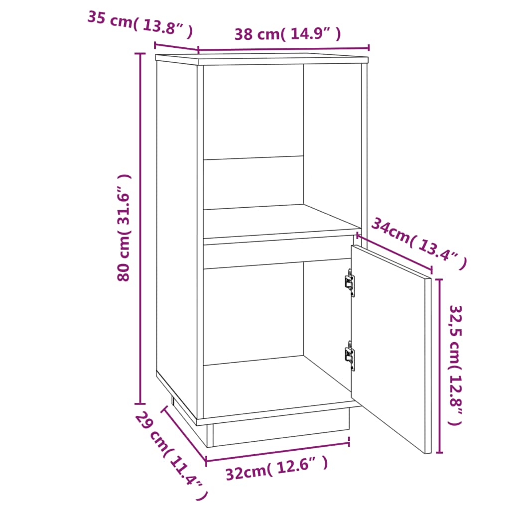 Buffet 38x35x80 cm en bois de pin massif