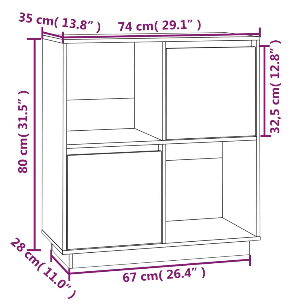 Dressoir 74x35x80 cm massief grenenhout