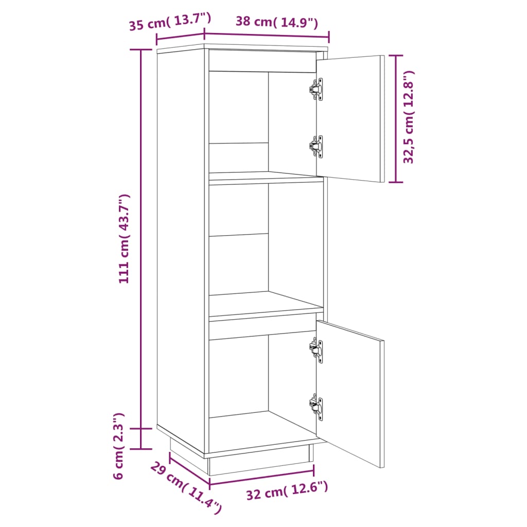 Hoge kast 38x35x117 cm massief grenenhout