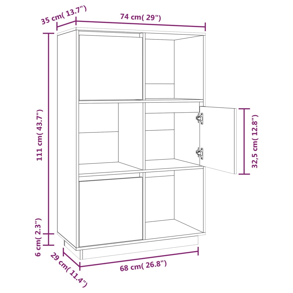 Meuble haut 74x35x117 cm en bois de pin massif