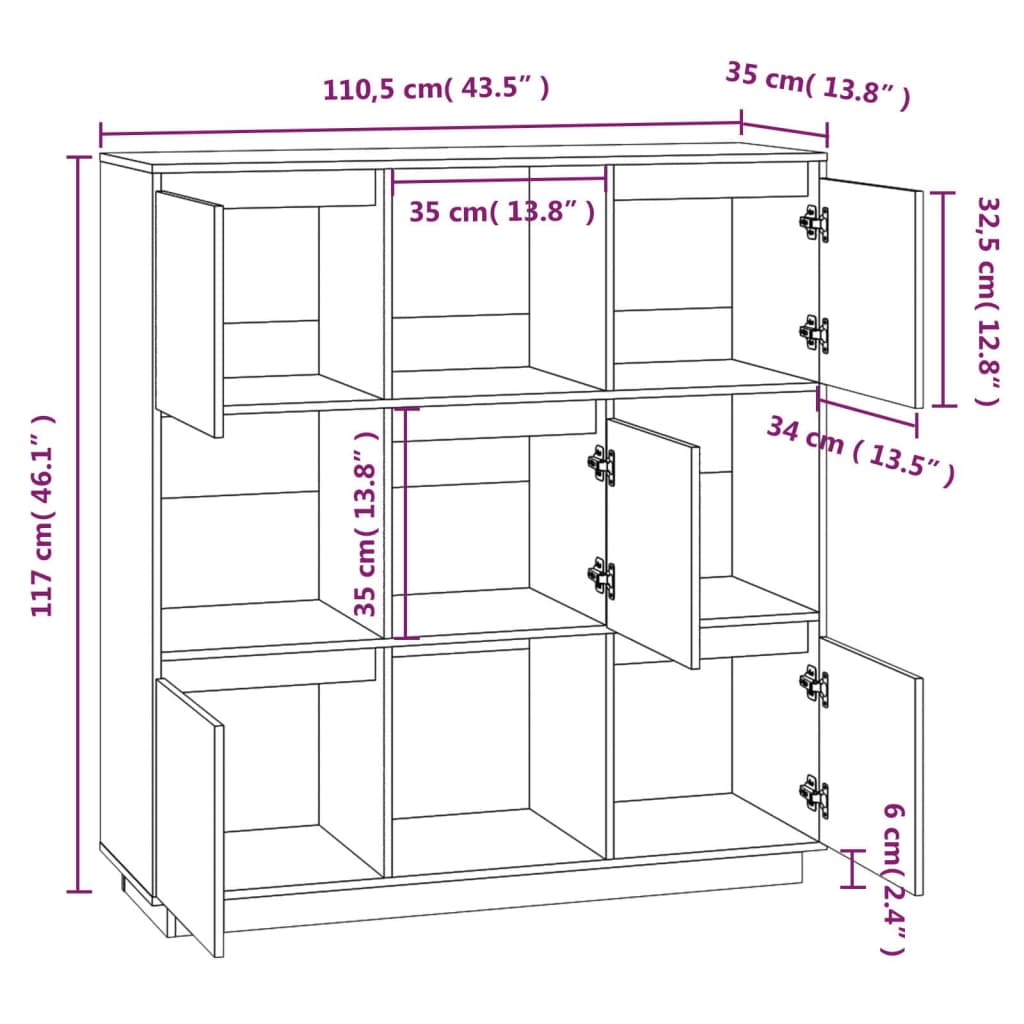 Meuble haut 110,5x35x117 cm en bois de pin massif