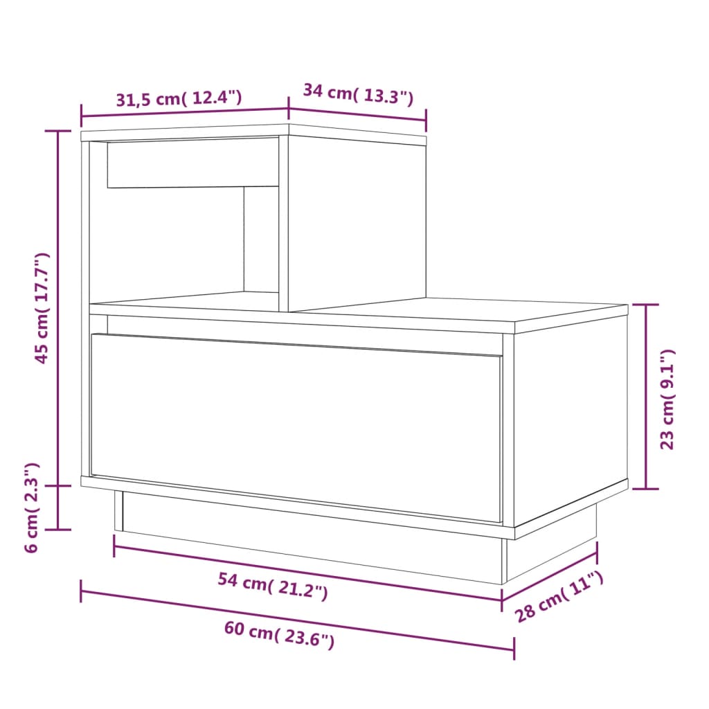 Table de chevet 60x34x51 cm en bois de pin massif