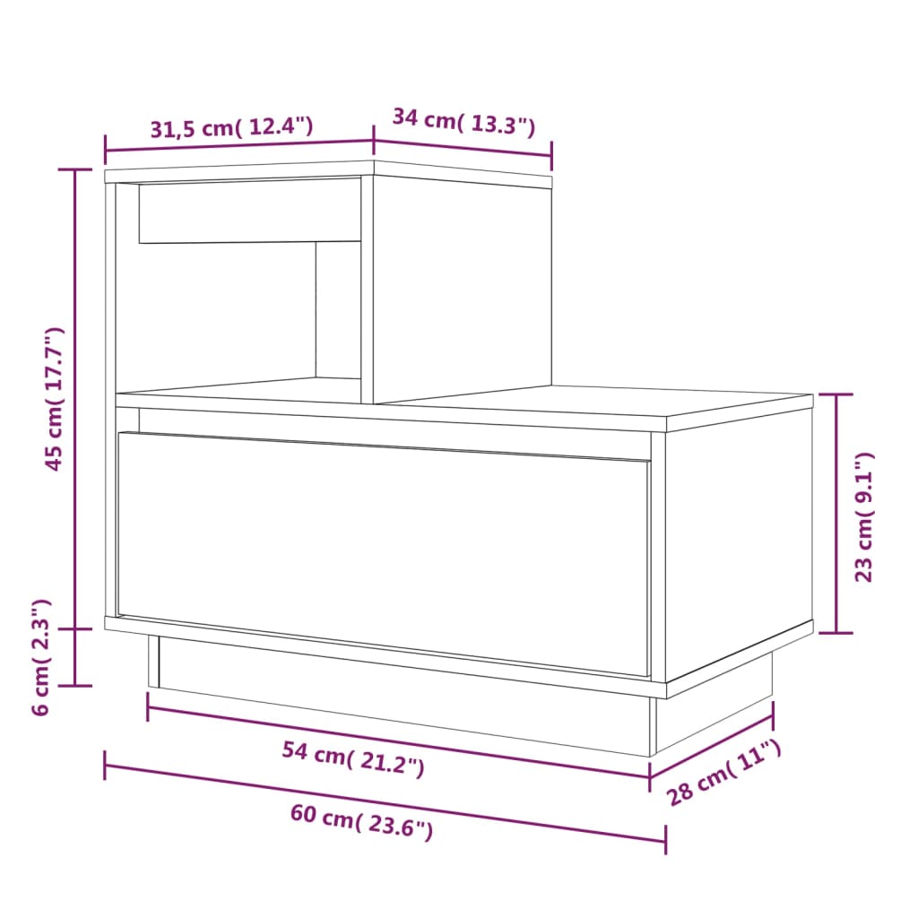 Table de chevet 60x34x51 cm en bois de pin massif