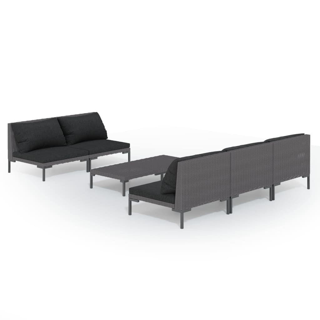 9-delige Loungeset met kussens poly rattan donkergrijs