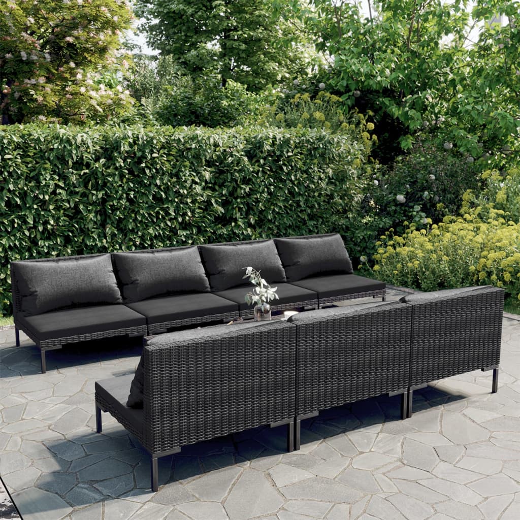 9-delige Loungeset met kussens poly rattan donkergrijs