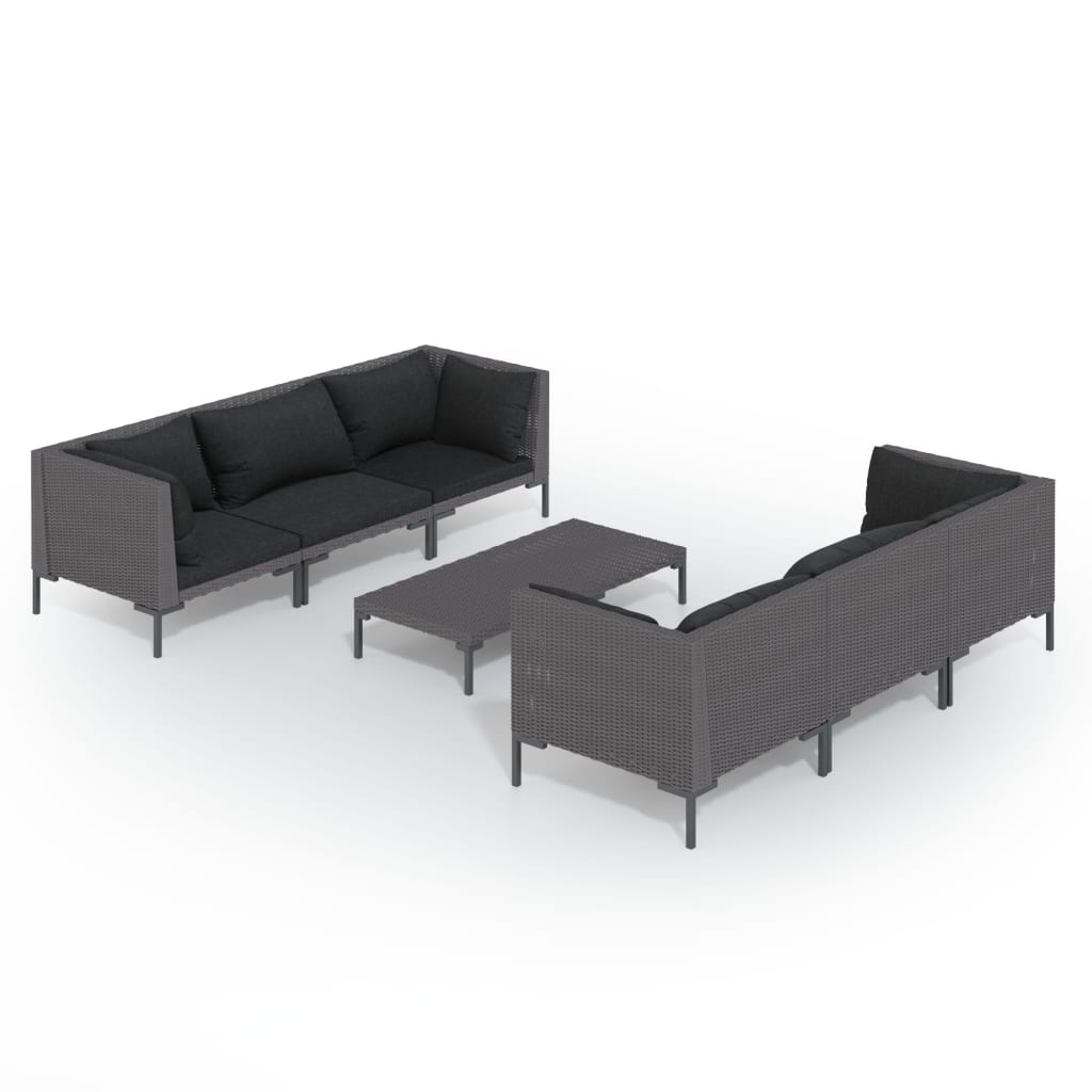 5-delige Loungeset met kussens poly rattan donkergrijs