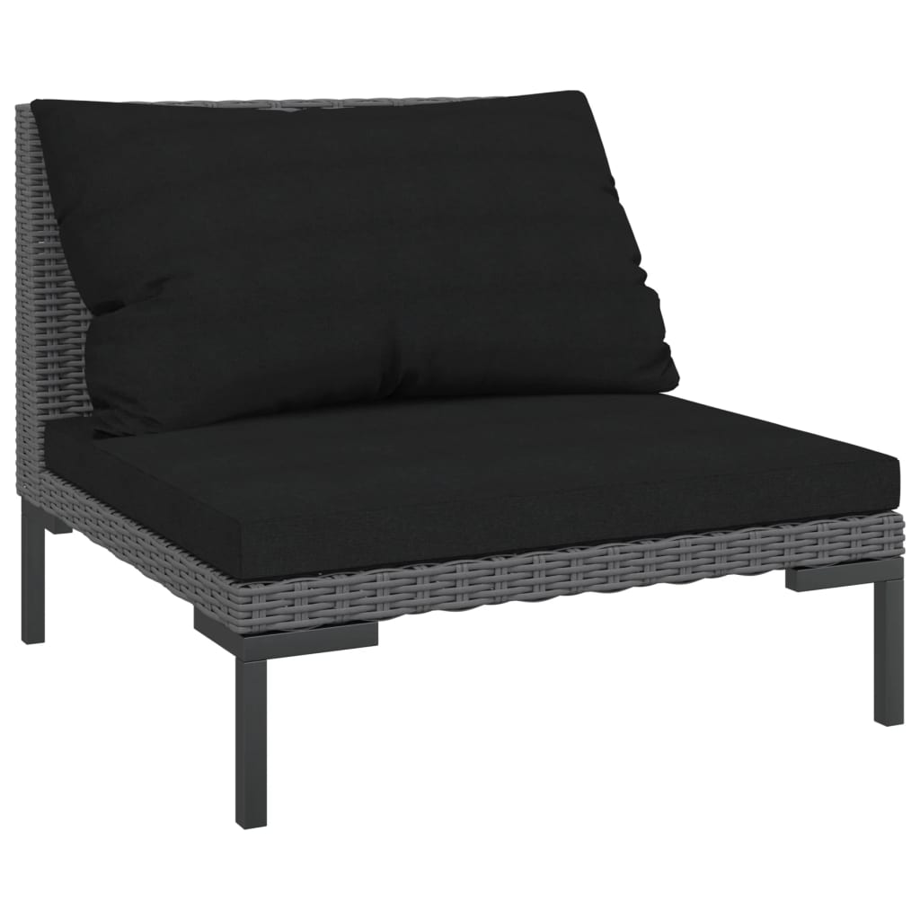 5-delige Loungeset met kussens poly rattan donkergrijs