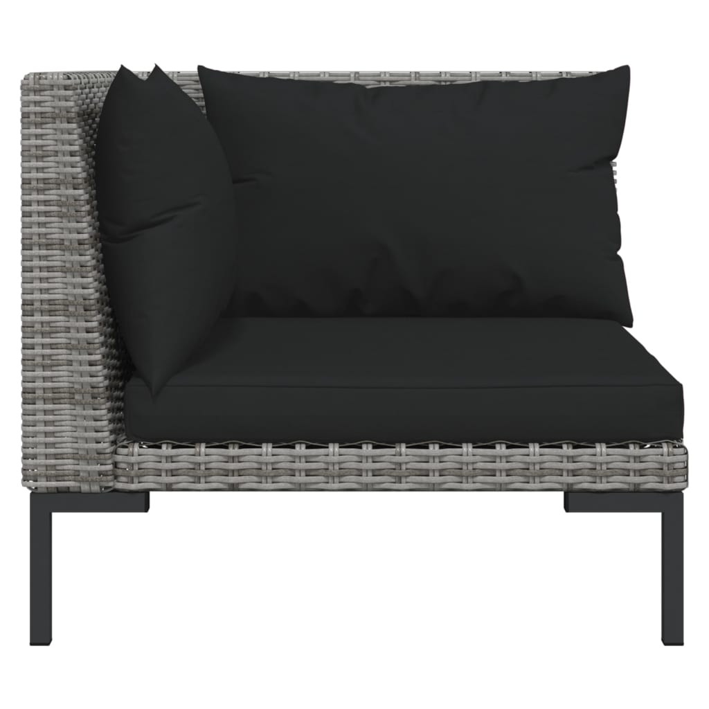 9-delige Loungeset met kussens poly rattan donkergrijs