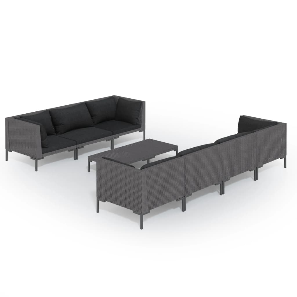 5-delige Loungeset met kussens poly rattan donkergrijs