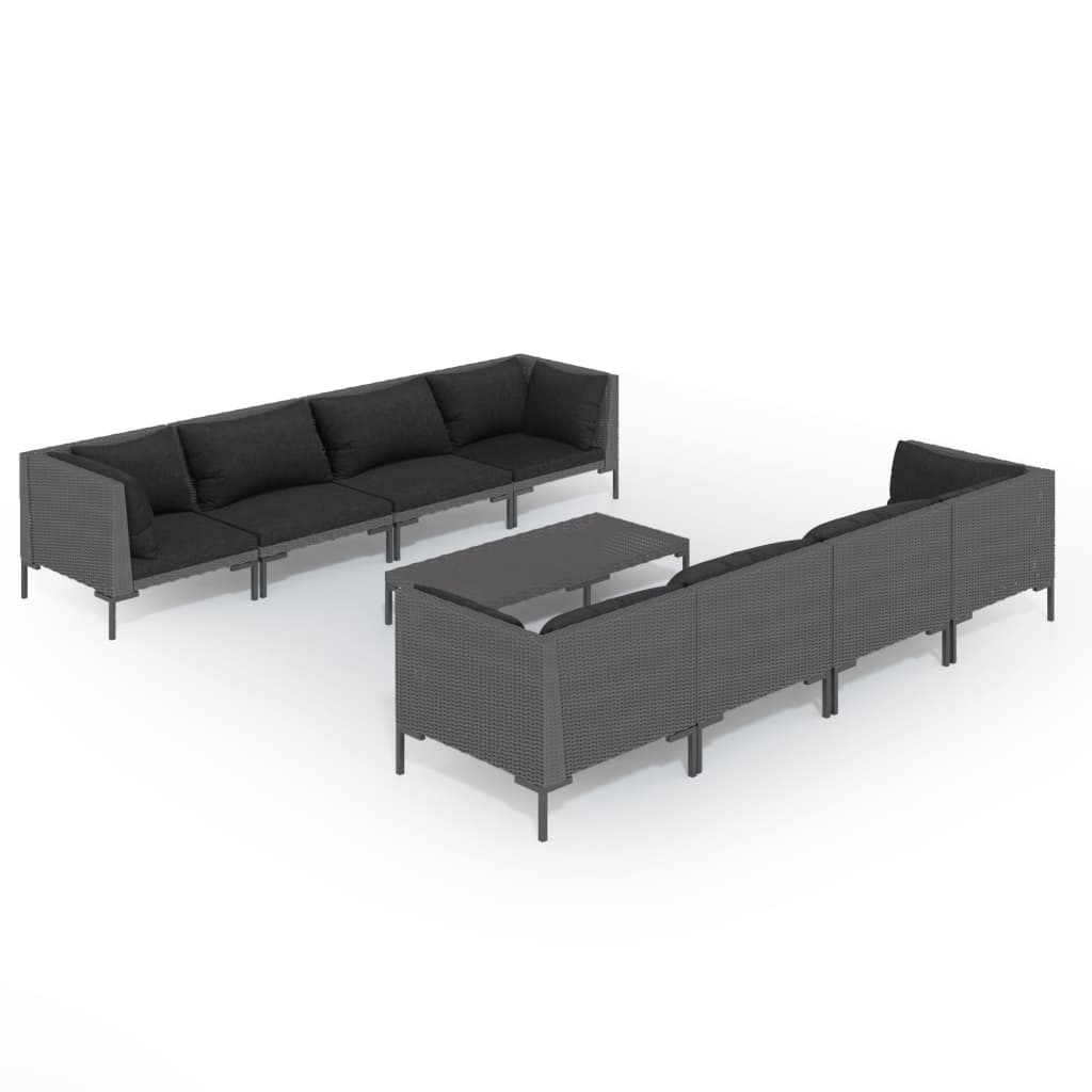 5-delige Loungeset met kussens poly rattan donkergrijs