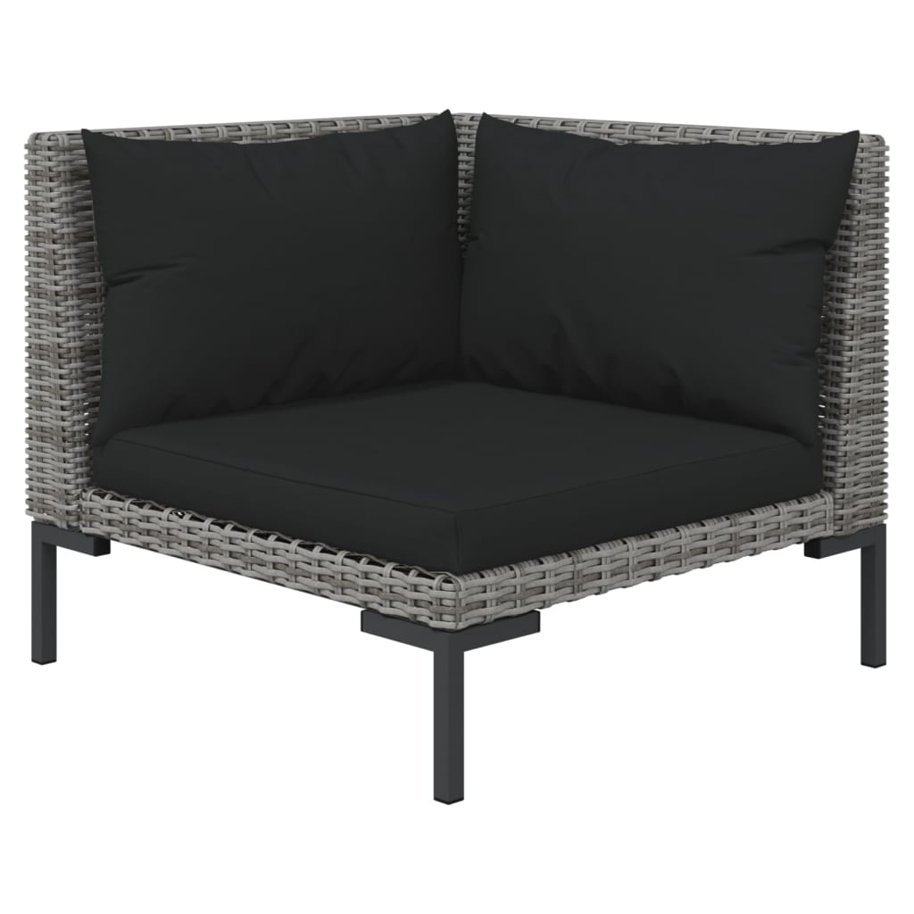 5-delige Loungeset met kussens poly rattan donkergrijs