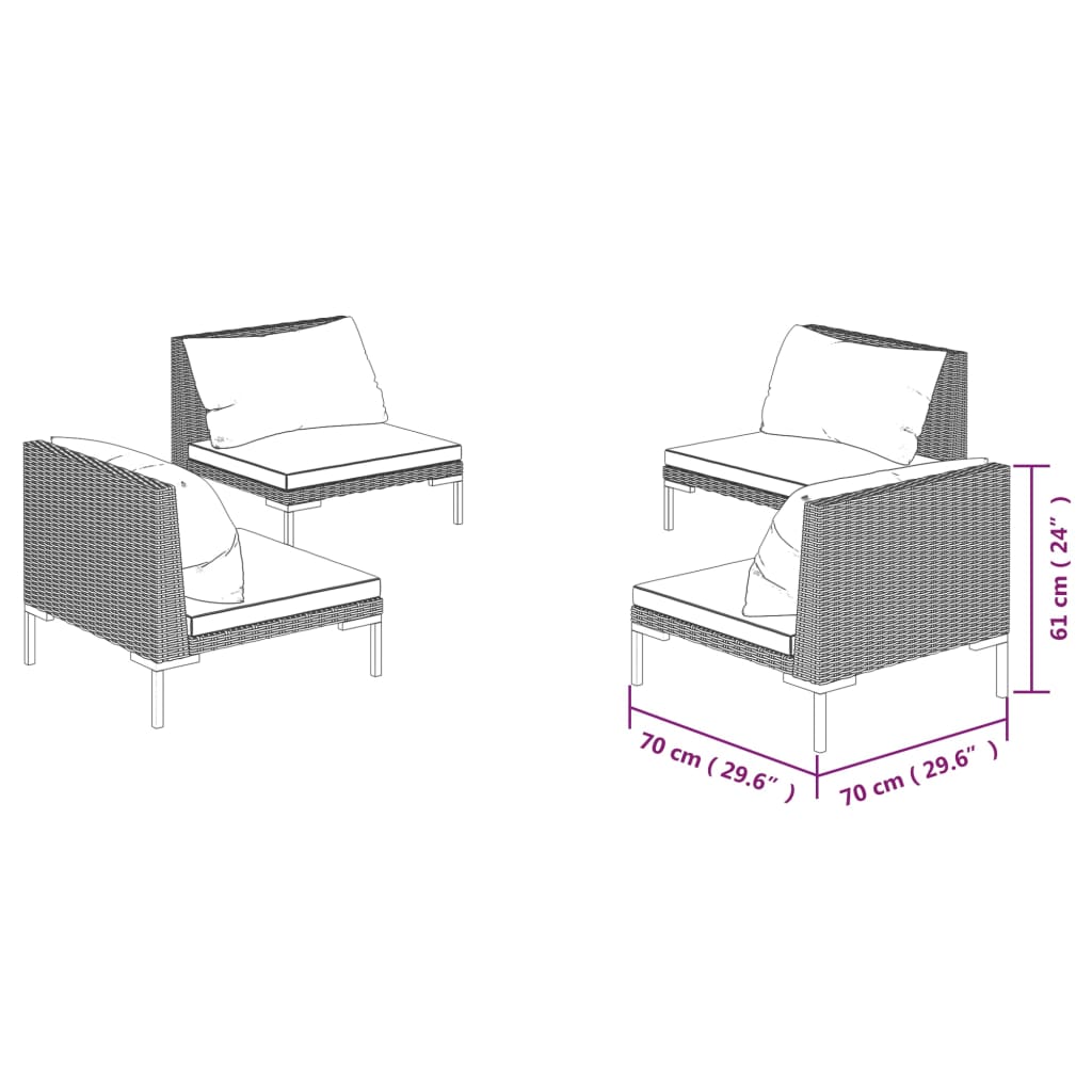 Ensemble lounge 8 pièces avec coussins en polyrotin gris foncé