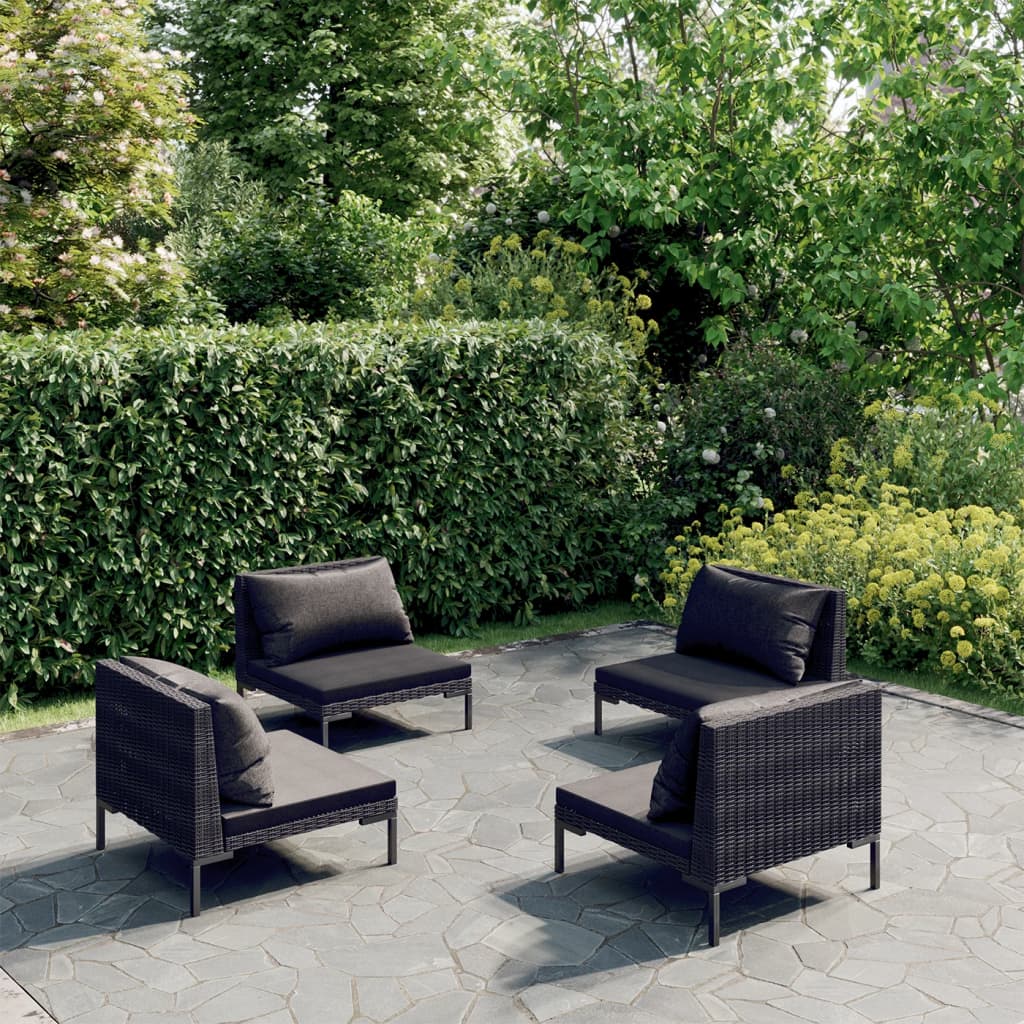 8-delige Loungeset met kussens poly rattan donkergrijs