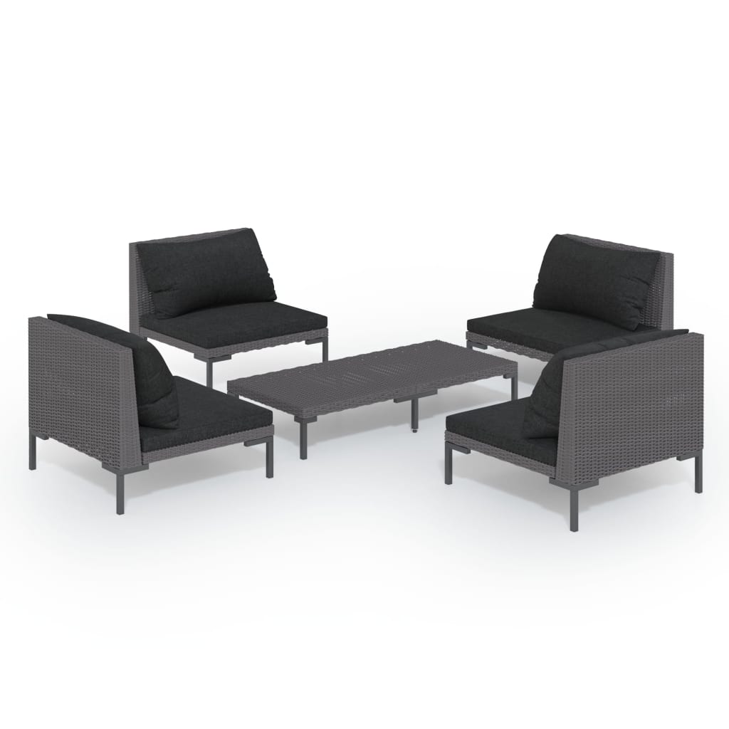 8-delige Loungeset met kussens poly rattan donkergrijs