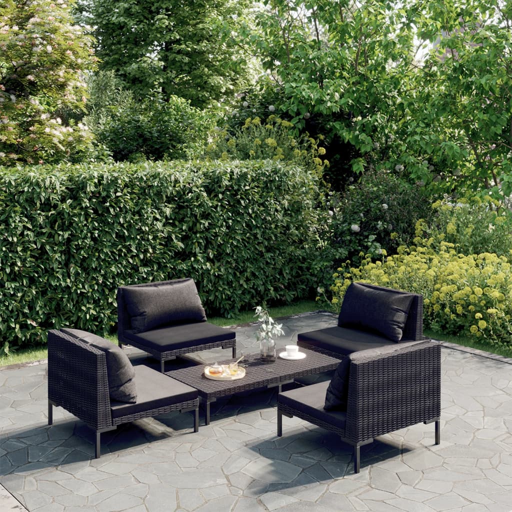 8-delige Loungeset met kussens poly rattan donkergrijs