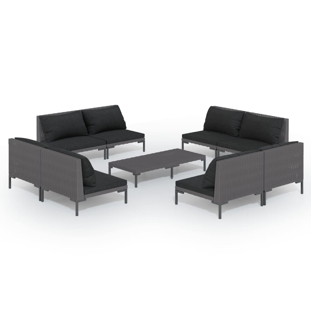 8-delige Loungeset met kussens poly rattan donkergrijs