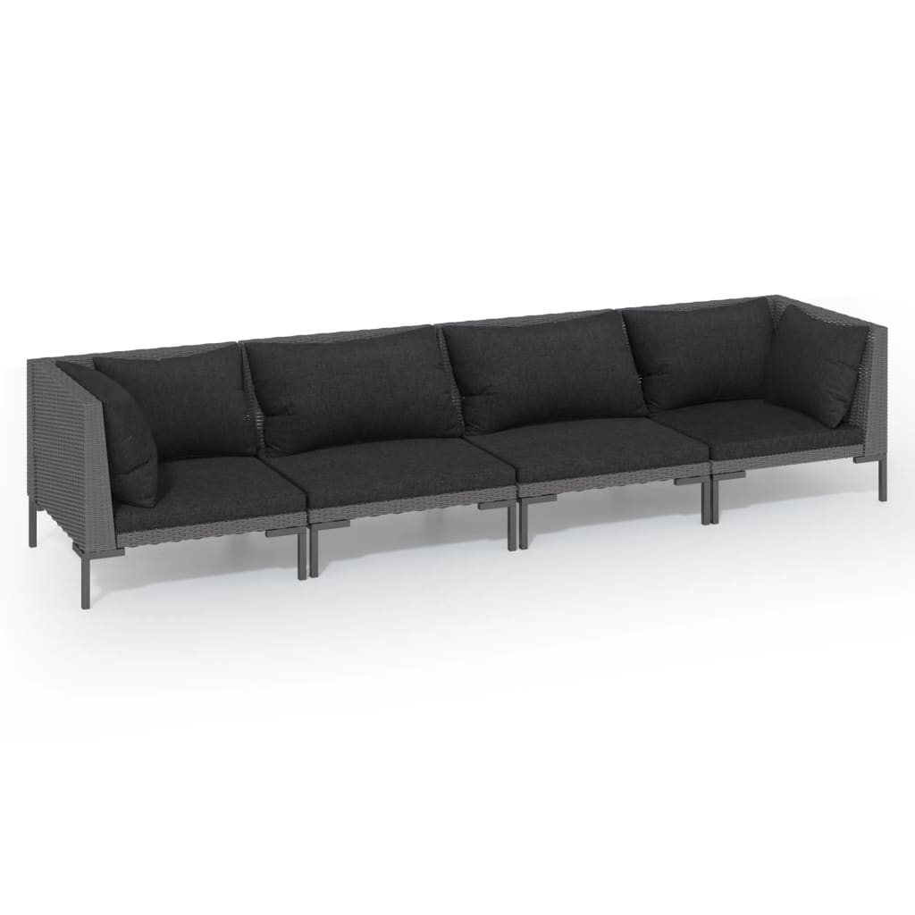 4-delige Loungeset met kussens poly rattan donkergrijs