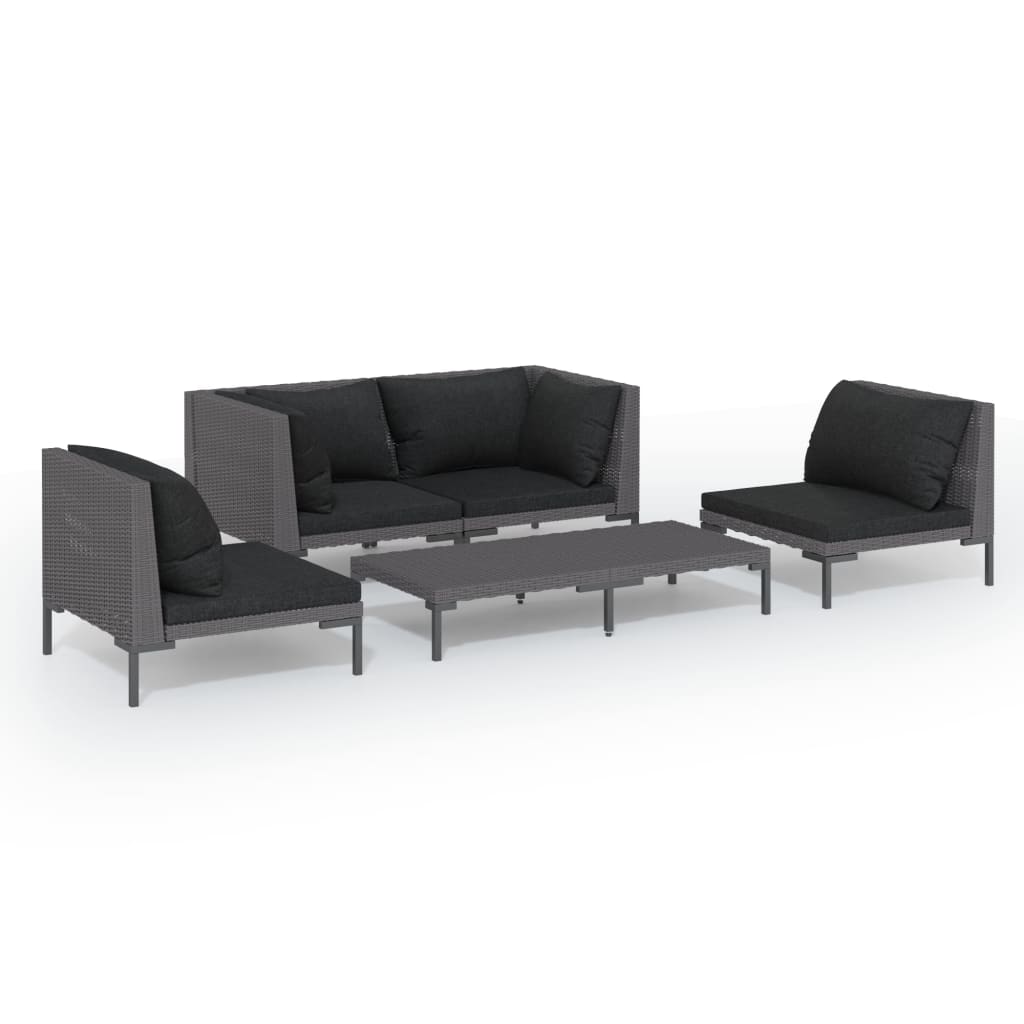 6-delige Loungeset met kussens poly rattan donkergrijs