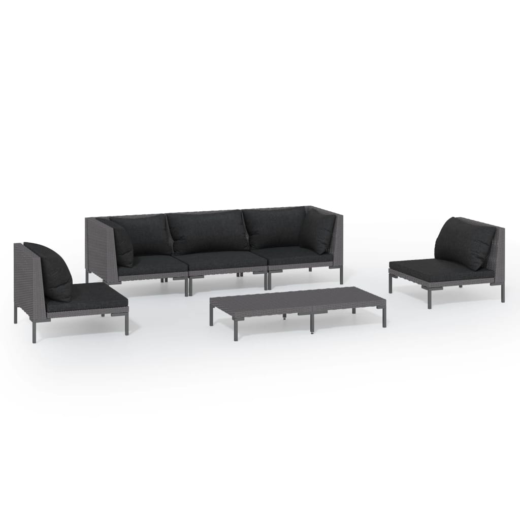 6-delige Loungeset met kussens poly rattan donkergrijs