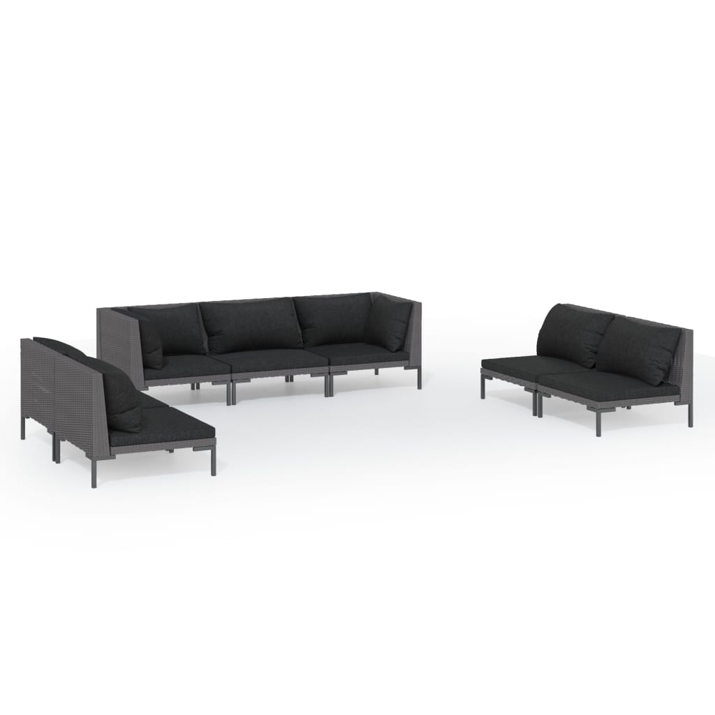 6-delige Loungeset met kussens poly rattan donkergrijs