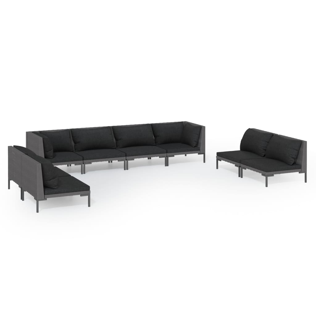 6-delige Loungeset met kussens poly rattan donkergrijs