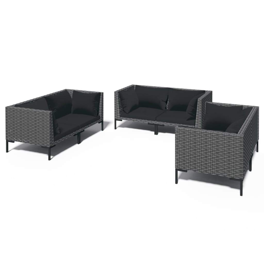 6-delige Loungeset met kussens poly rattan donkergrijs