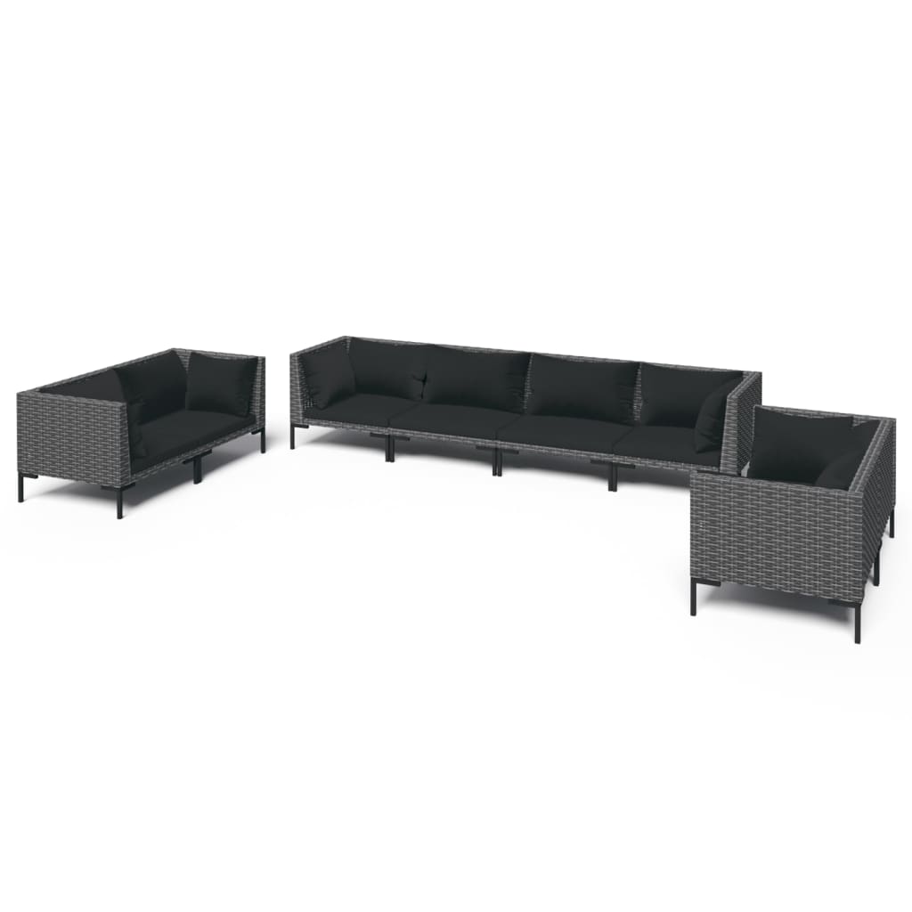 6-delige Loungeset met kussens poly rattan donkergrijs