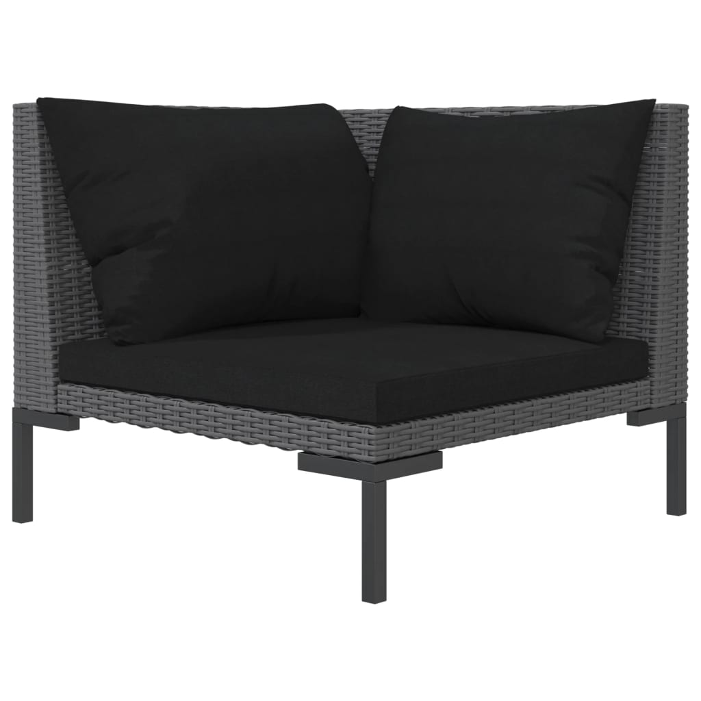 6-delige Loungeset met kussens poly rattan donkergrijs