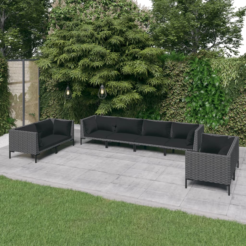 6-delige Loungeset met kussens poly rattan donkergrijs