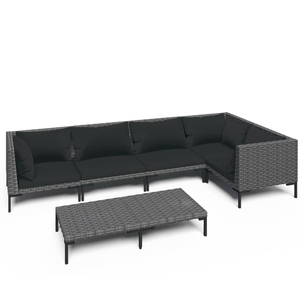 5-delige Loungeset met kussens poly rattan donkergrijs