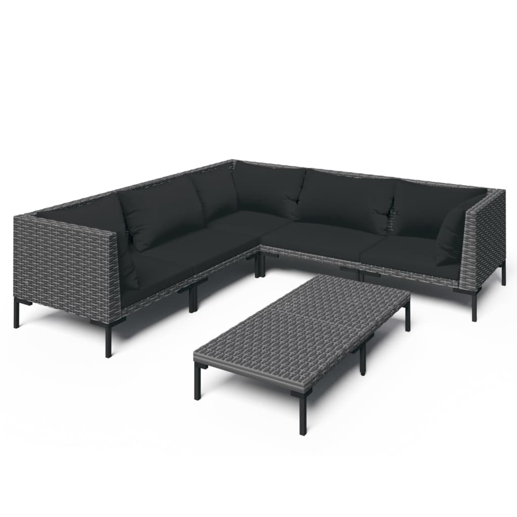 5-delige Loungeset met kussens poly rattan donkergrijs