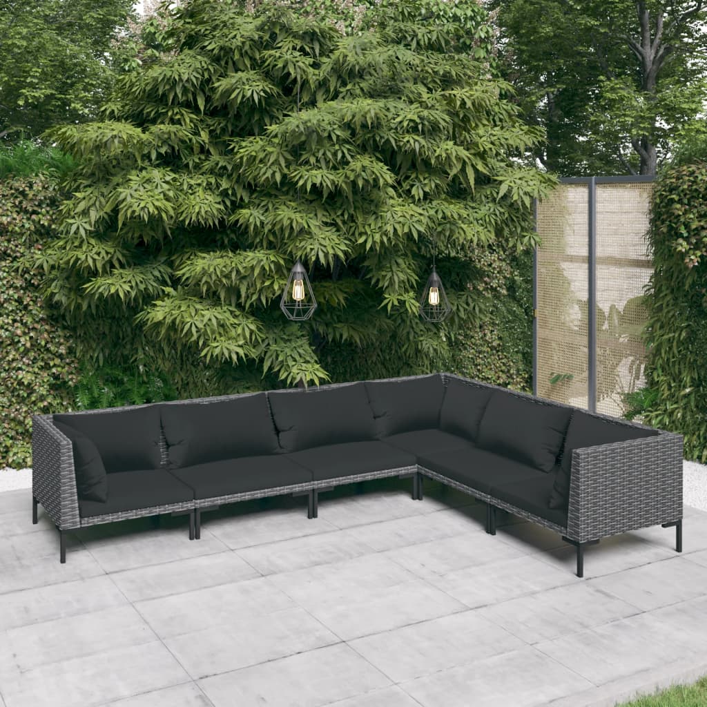 5-delige Loungeset met kussens poly rattan donkergrijs