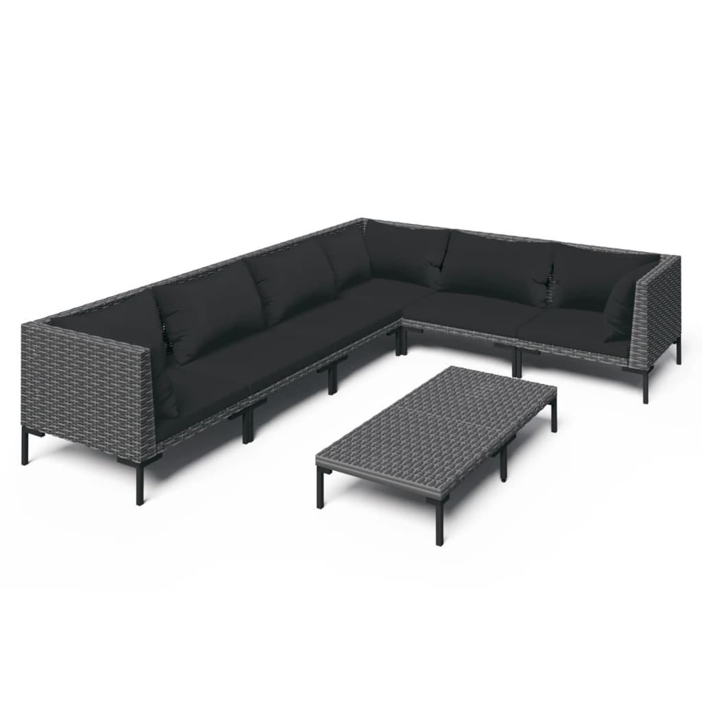 5-delige Loungeset met kussens poly rattan donkergrijs