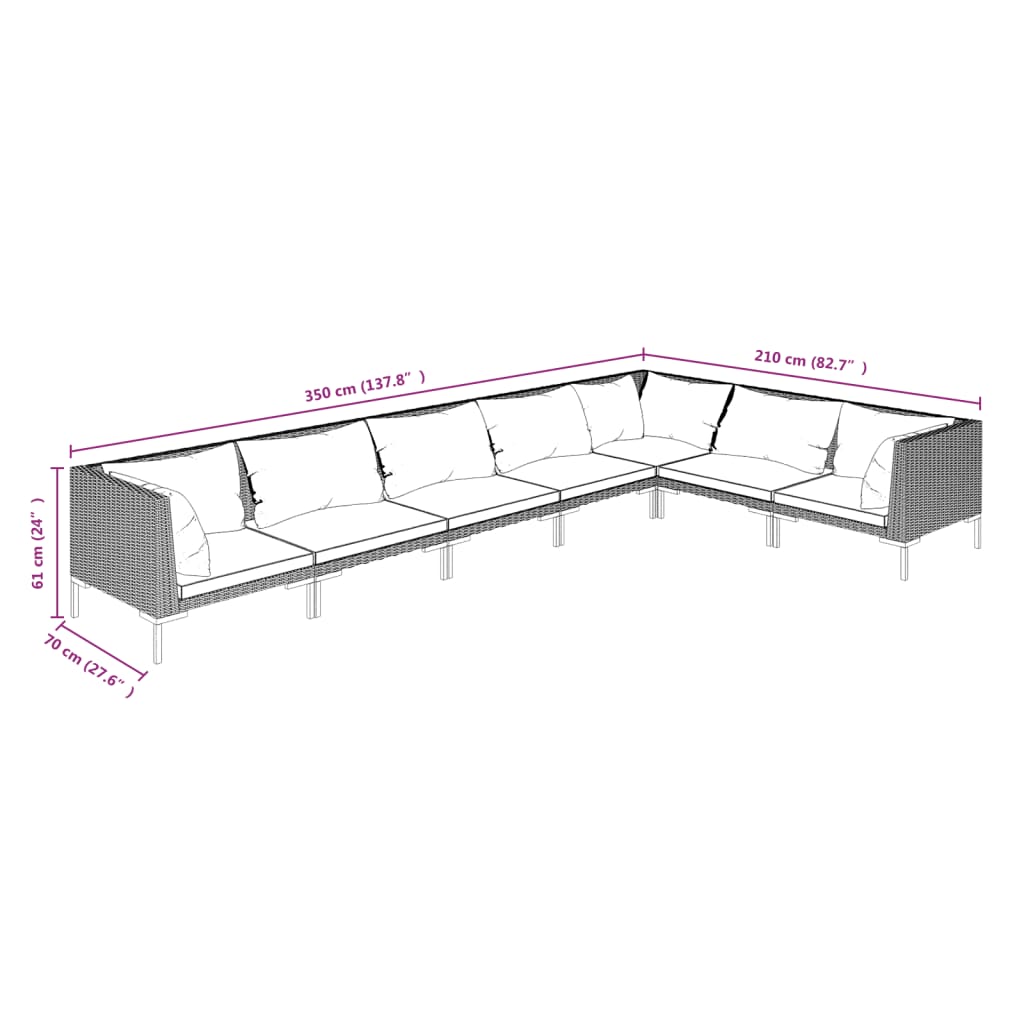 5-delige Loungeset met kussens poly rattan donkergrijs