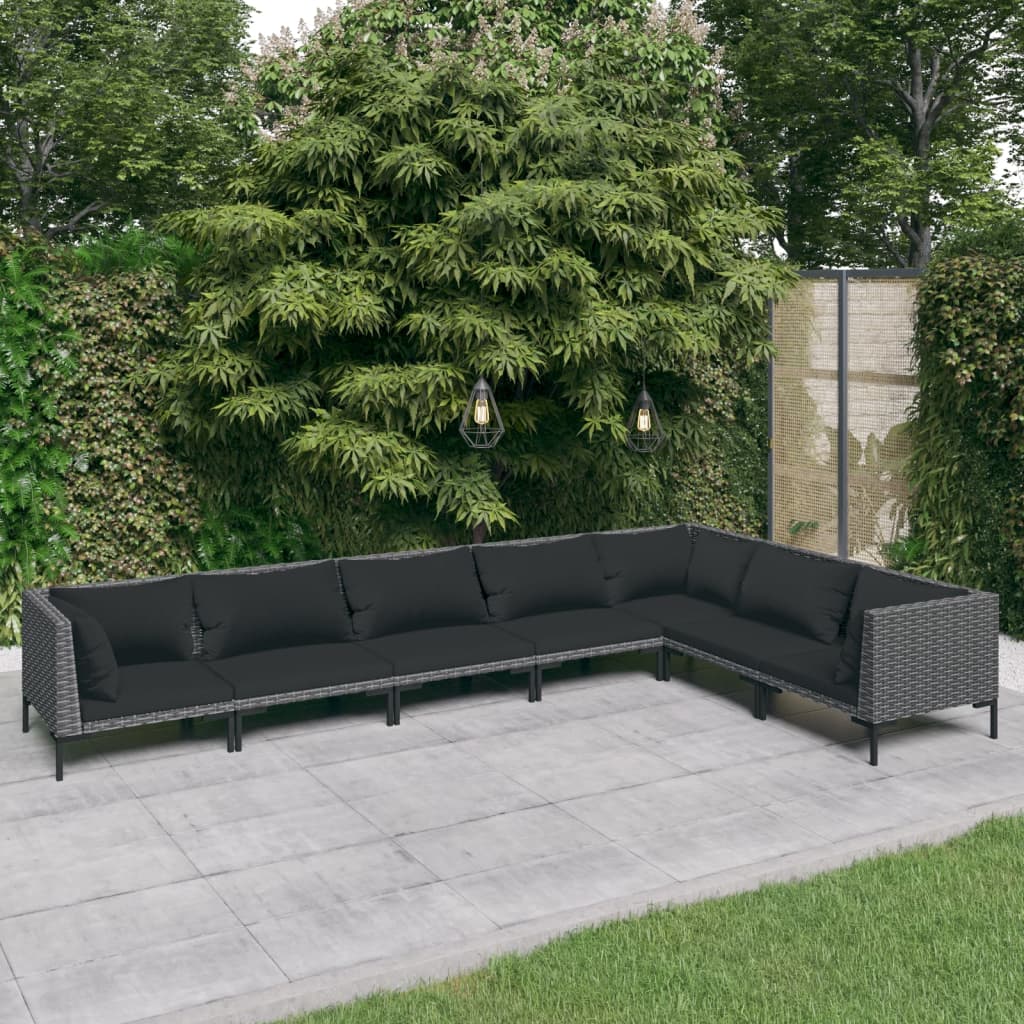 5-delige Loungeset met kussens poly rattan donkergrijs