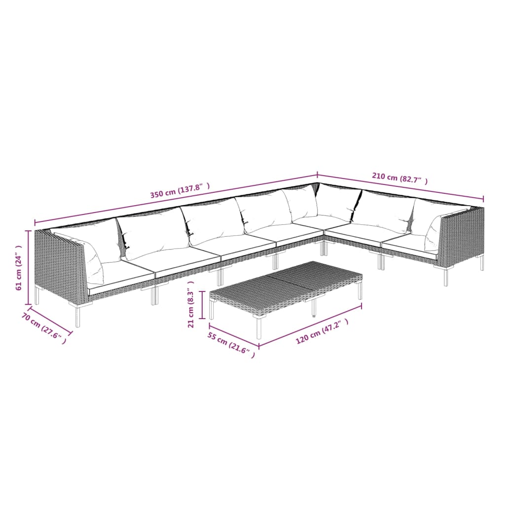 Ensemble Lounge 5 pièces avec coussins en polyrotin gris foncé