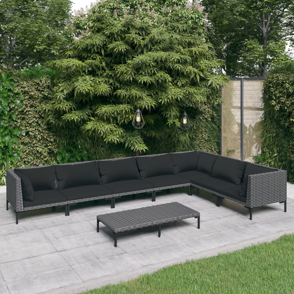 5-delige Loungeset met kussens poly rattan donkergrijs