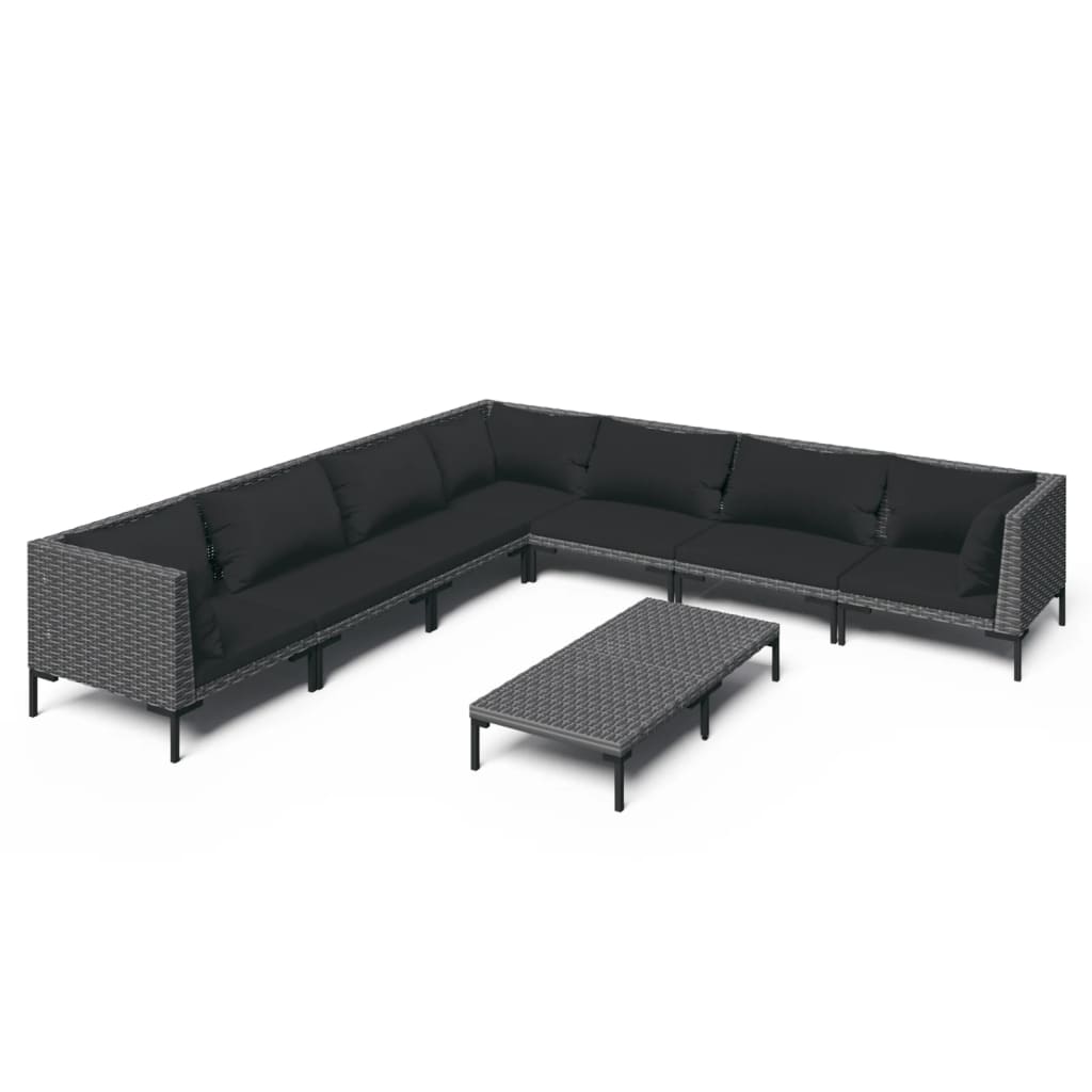 5-delige Loungeset met kussens poly rattan donkergrijs