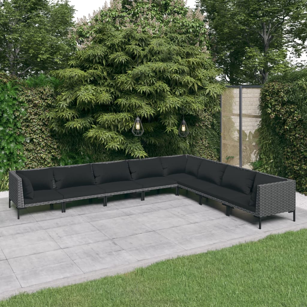 5-delige Loungeset met kussens poly rattan donkergrijs