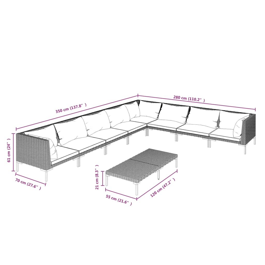 Ensemble Lounge 5 pièces avec coussins en polyrotin gris foncé